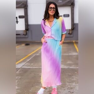 Dressed in Lala, Est La Vie Rainbow Stripe 2 piece shirt and skirt set